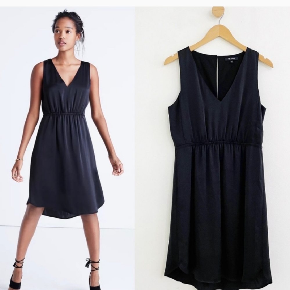 Madewell Black Silky Sleeveless Nightout Dress